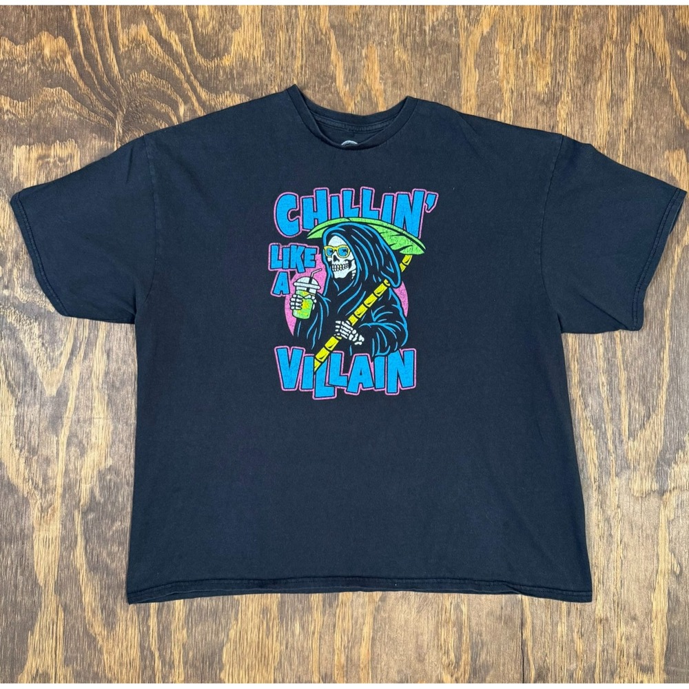DOM Chillin Like a Villain Grim Reaper Graphic Tee 2XL Black Halloween Goth